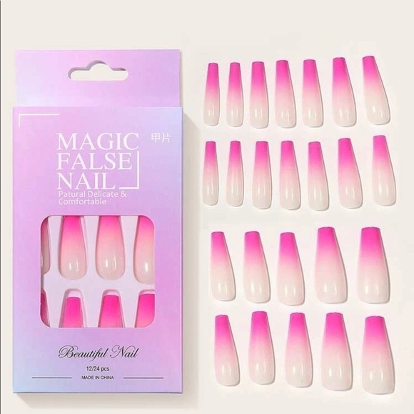 Pink Ombré Long Coffin Press On Nails - Picture 4 of 10